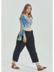 Adjustable Waist Black Women's Plus Size Trousers with Rope Detail 4622